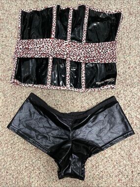 Pleather bustier wired corset top and panty- penthouse brand